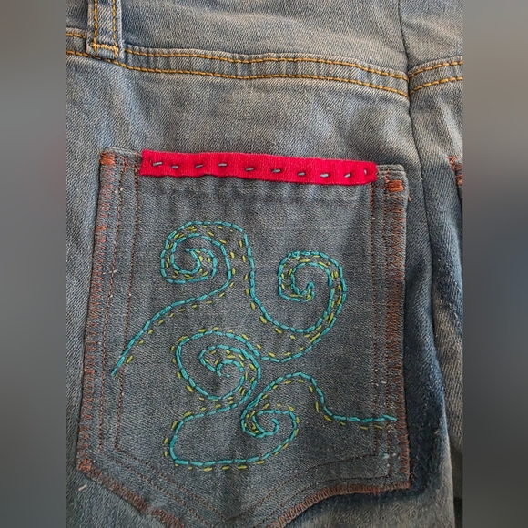 Upcycled GIRLS Denim Jeans By Molly Made It with Fun Birds, Pockets And Words - Picture 8 of 14